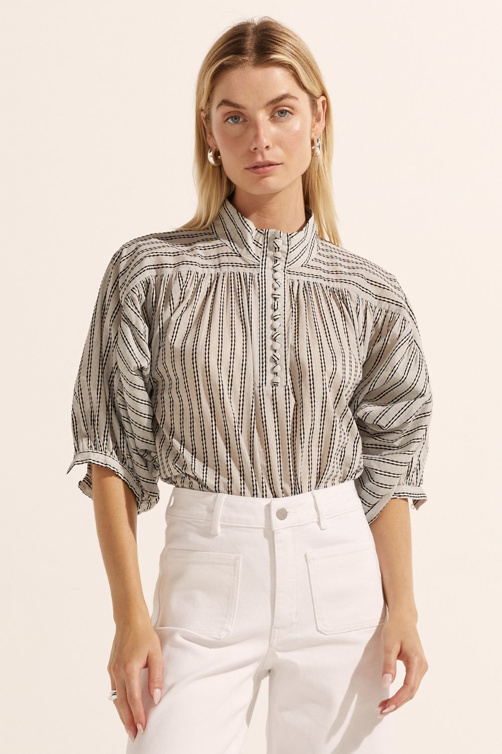 adage top - black/porcelain stripe