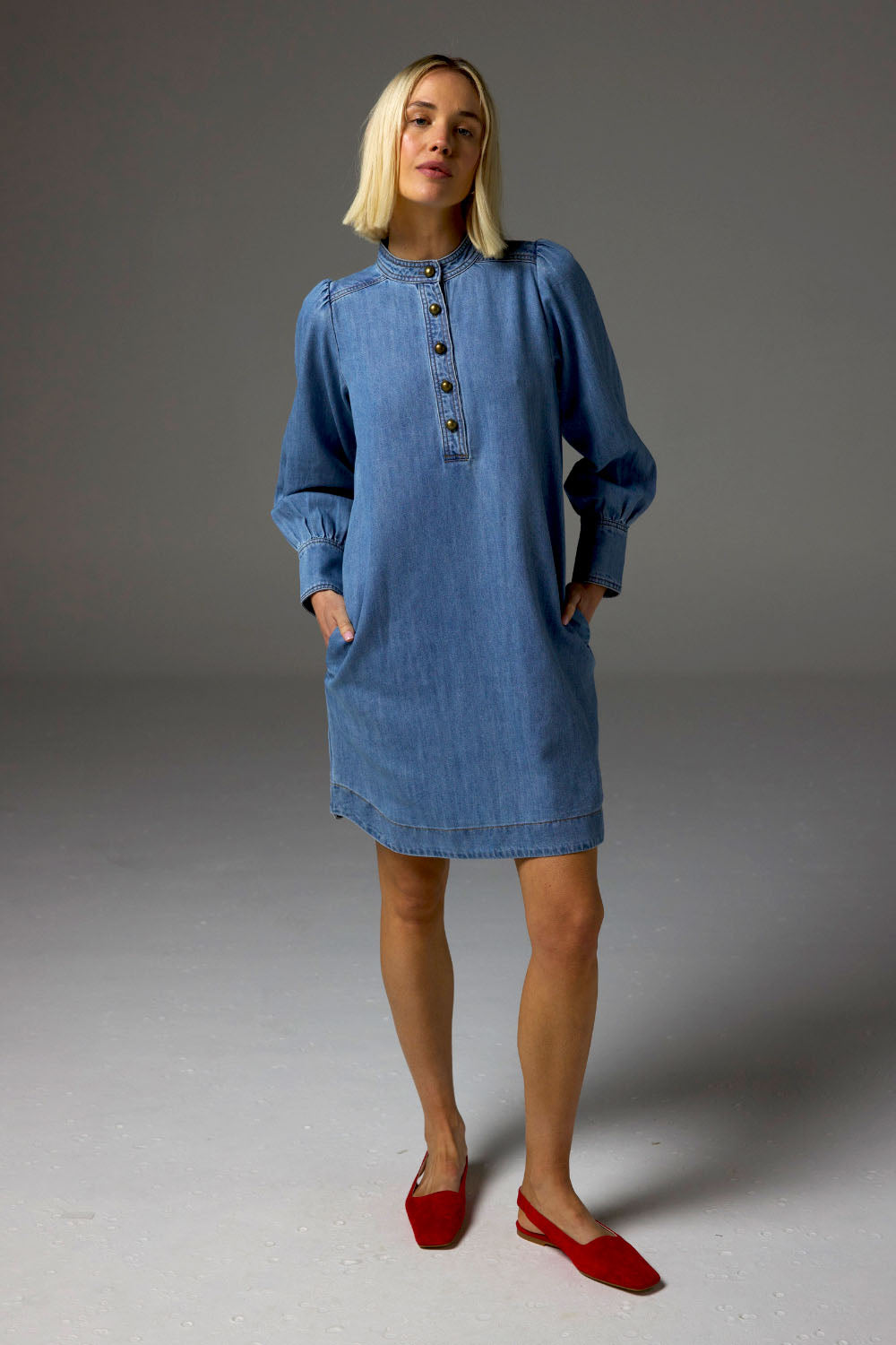 elocution dress - light washed denim