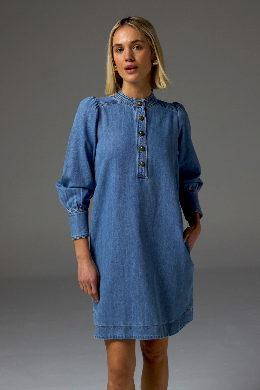 elocution dress - light washed denim