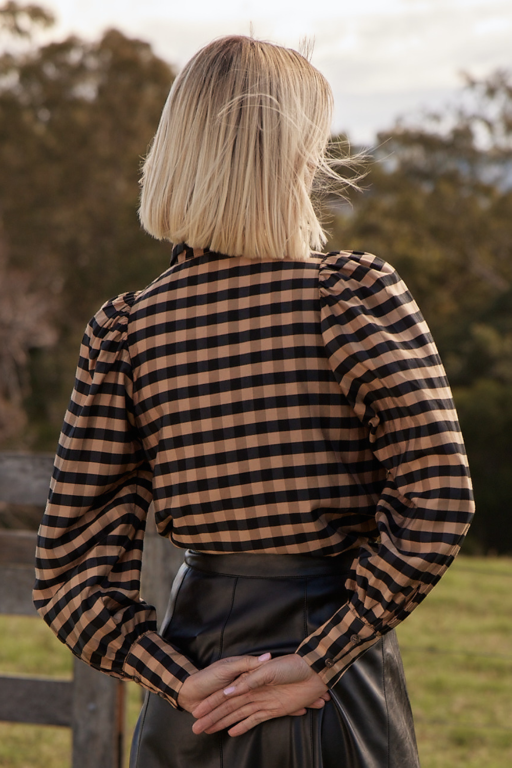 mirage top - toffee black check