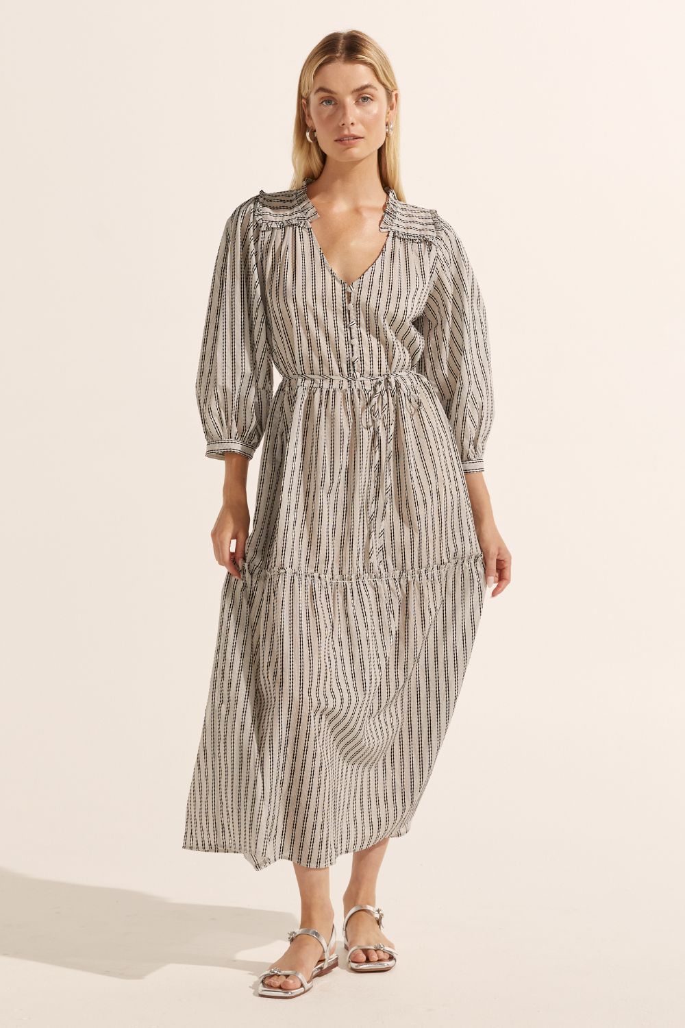 parlour dress - black/porcelain stripe