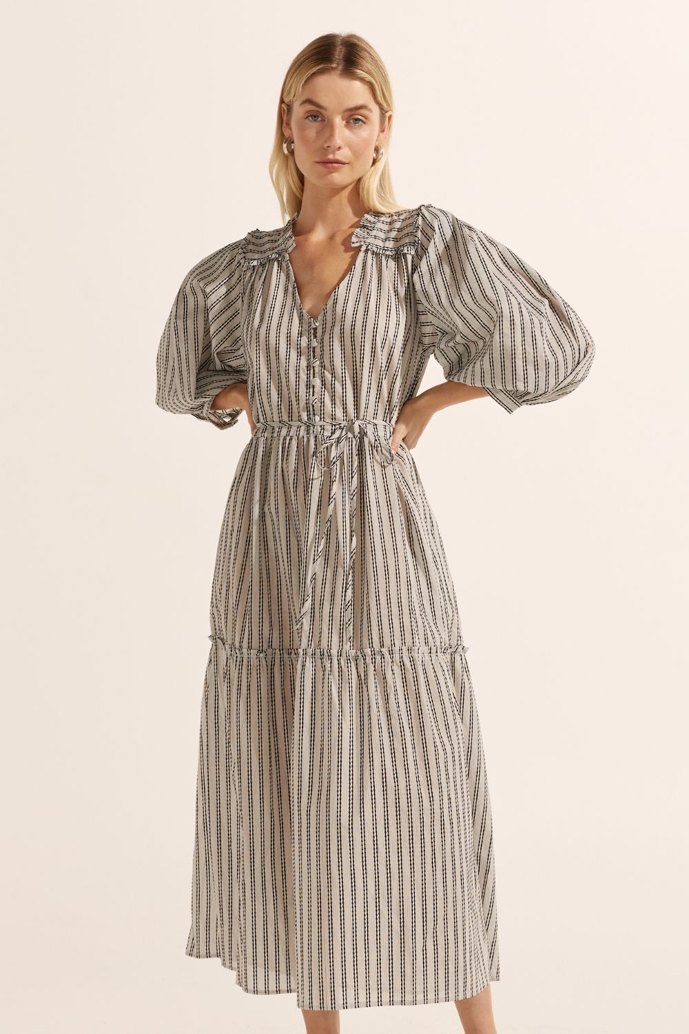 parlour dress - black/porcelain stripe